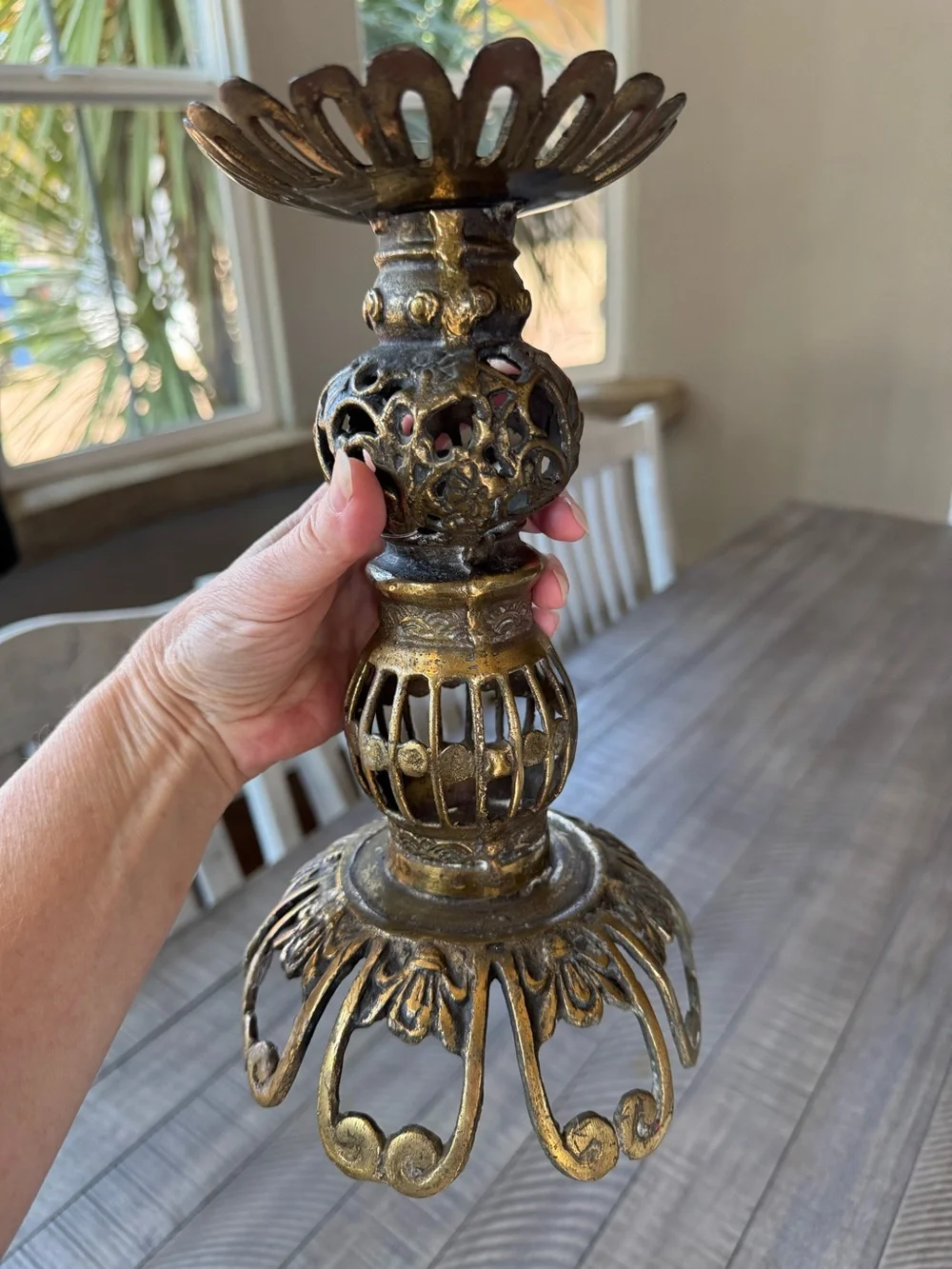 Vintage Brass Single Ornate Candle Holder